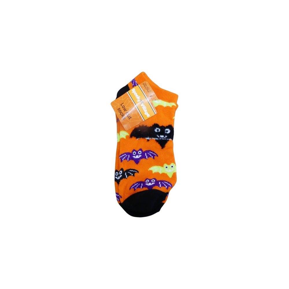 Spooky Village Low Cut Socks Womens One Size Orange New Halloween Bat Print